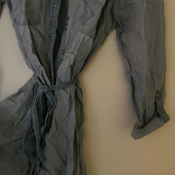 Denim dress, waist tie, collar, button up, 3/4 length sleeves - Picture 3 of 3